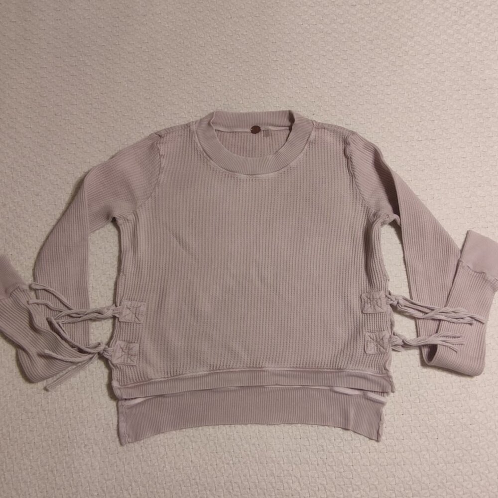 Free People FP One Size S Side Tie Waffle Knit Cropped Sweater Blush Pink - Picture 4 of 11